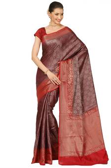 Brown woven cotton saree with blouse