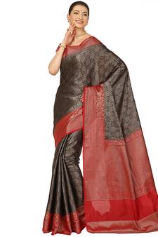 Black woven cotton saree with blouse