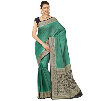 Green woven cotton saree with blouse 1