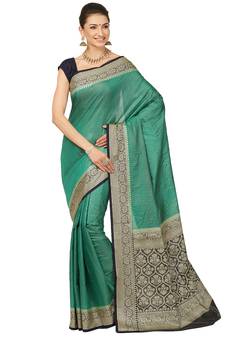 Green woven cotton saree with blouse