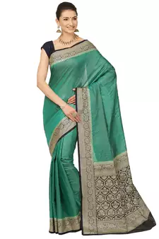 Green woven cotton saree with blouse