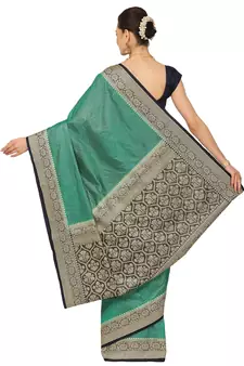Green woven cotton saree with blouse