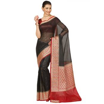 Black woven cotton saree with blouse 1