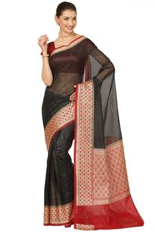 Black woven cotton saree with blouse