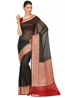 Black woven cotton saree with blouse
