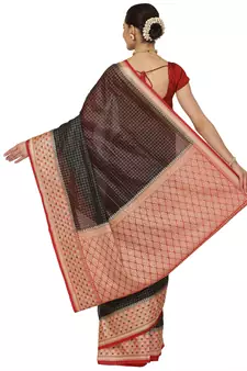 Black woven cotton saree with blouse