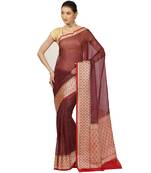 Brown woven cotton saree with blouse
