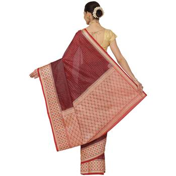 Brown woven cotton saree with blouse 2