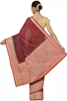 Brown woven cotton saree with blouse