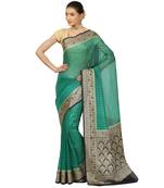 Green woven cotton saree with blouse