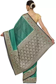 Green woven cotton saree with blouse