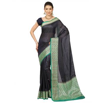 Blue woven cotton saree with blouse 1