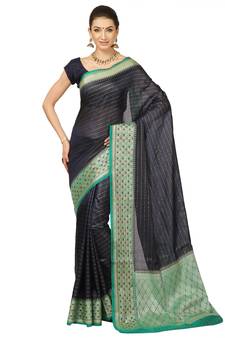 Blue woven cotton saree with blouse