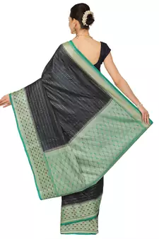 Blue woven cotton saree with blouse