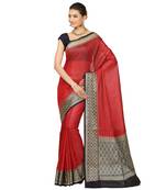 Red woven cotton saree with blouse