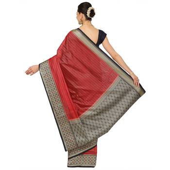 Red woven cotton saree with blouse 2