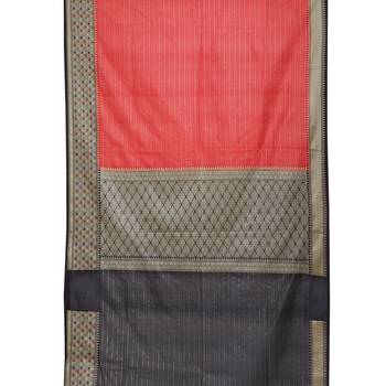 Red woven cotton saree with blouse 5