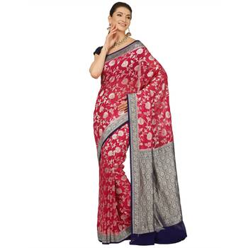Pink woven georgette saree with blouse 1