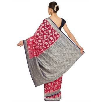 Pink woven georgette saree with blouse 2