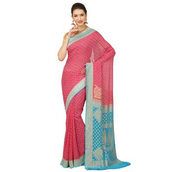 Pink woven georgette saree with blouse 1
