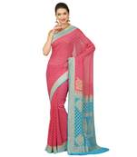 Pink woven georgette saree with blouse