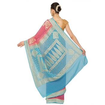 Pink woven georgette saree with blouse 2