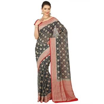 Grey woven georgette saree with blouse 1