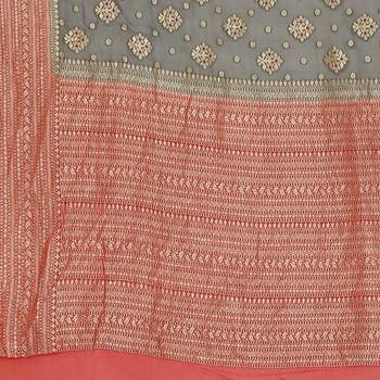 Grey woven georgette saree with blouse 3