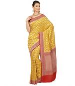 Yellow woven georgette saree with blouse