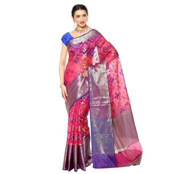 Pink woven kanchipuram silk saree with blouse 1