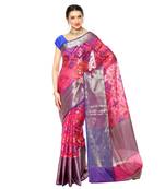 Pink woven kanchipuram silk saree with blouse