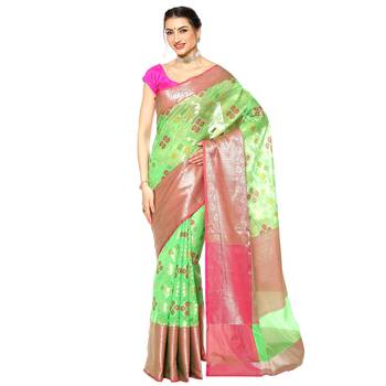 Green woven Faux kanchipuram silk saree with blouse 1