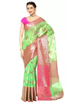 Green woven Faux kanchipuram silk saree with blouse