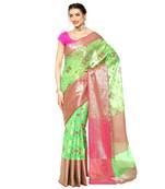 Green woven Faux kanchipuram silk saree with blouse