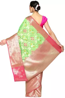 Green woven Faux kanchipuram silk saree with blouse