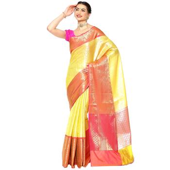 Gold woven kanchipuram silk saree with blouse 1