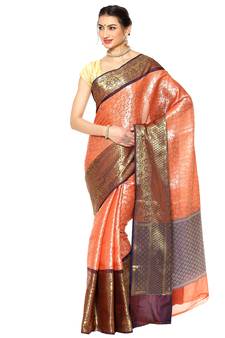 Orange woven kanchipuram silk saree with blouse