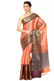 Orange woven kanchipuram silk saree with blouse