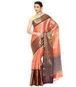 Orange woven kanchipuram silk saree with blouse