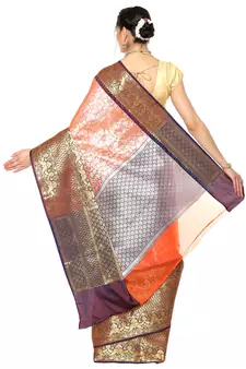 Orange woven kanchipuram silk saree with blouse