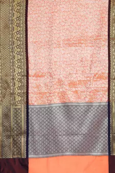 Orange woven kanchipuram silk saree with blouse
