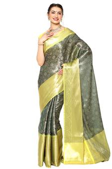 Green woven kanchipuram silk saree with blouse