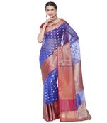 Blue woven kanchipuram silk saree with blouse