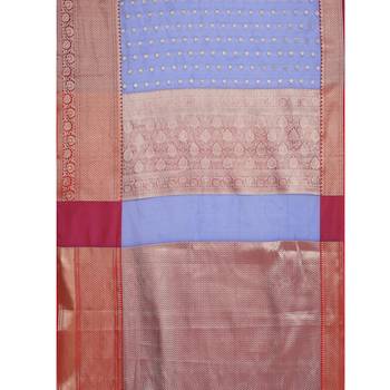 Blue woven kanchipuram silk saree with blouse 3