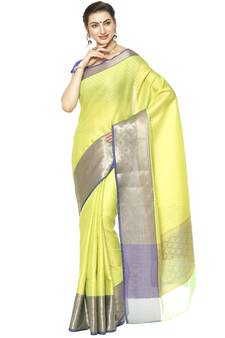 Green woven Faux kanchipuram silk saree with blouse