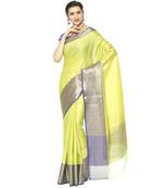 Green woven Faux kanchipuram silk saree with blouse