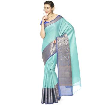 Blue woven Faux kanchipuram silk saree with blouse 1