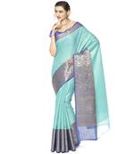Blue woven Faux kanchipuram silk saree with blouse