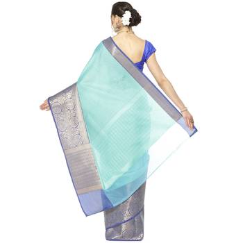 Blue woven Faux kanchipuram silk saree with blouse 2
