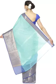 Blue woven Faux kanchipuram silk saree with blouse
